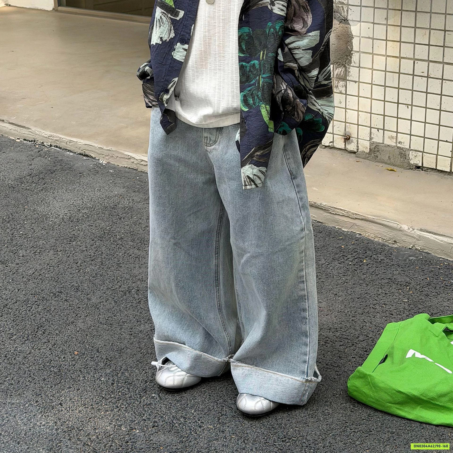 JEANS SUÔNG GẤP GẤU FANSHU