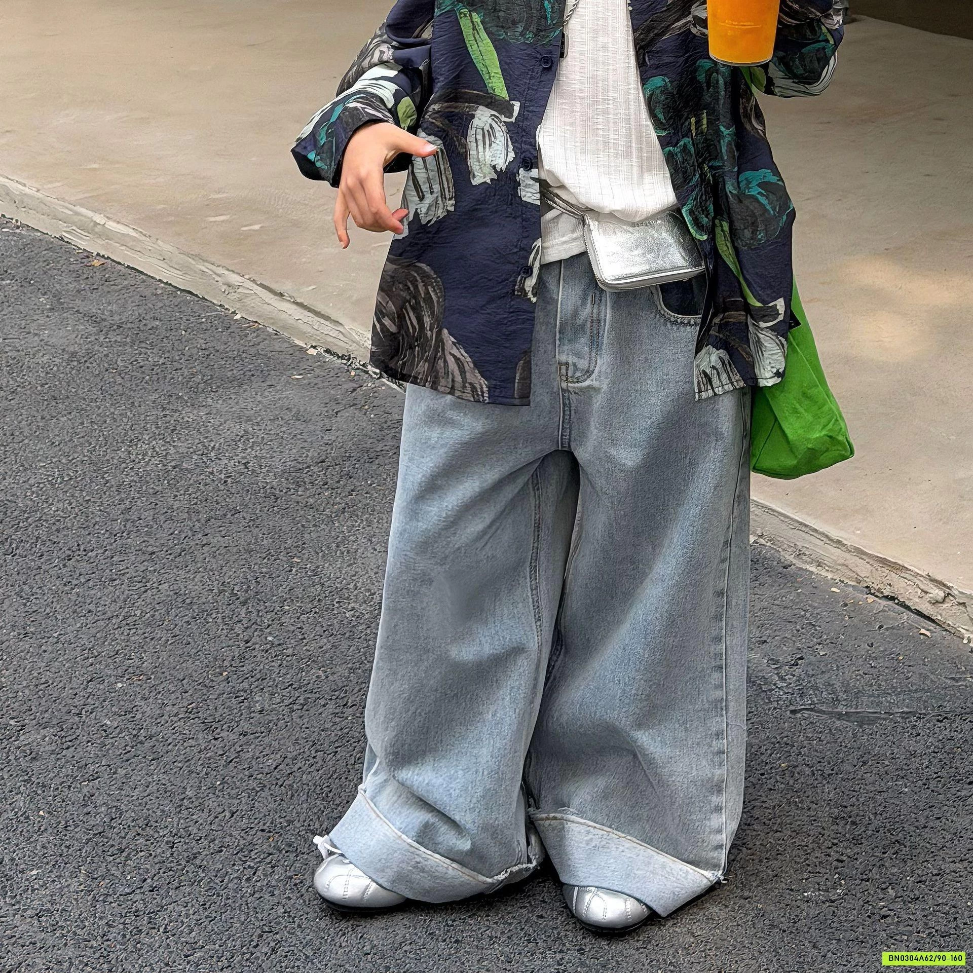 JEANS SUÔNG GẤP GẤU FANSHU