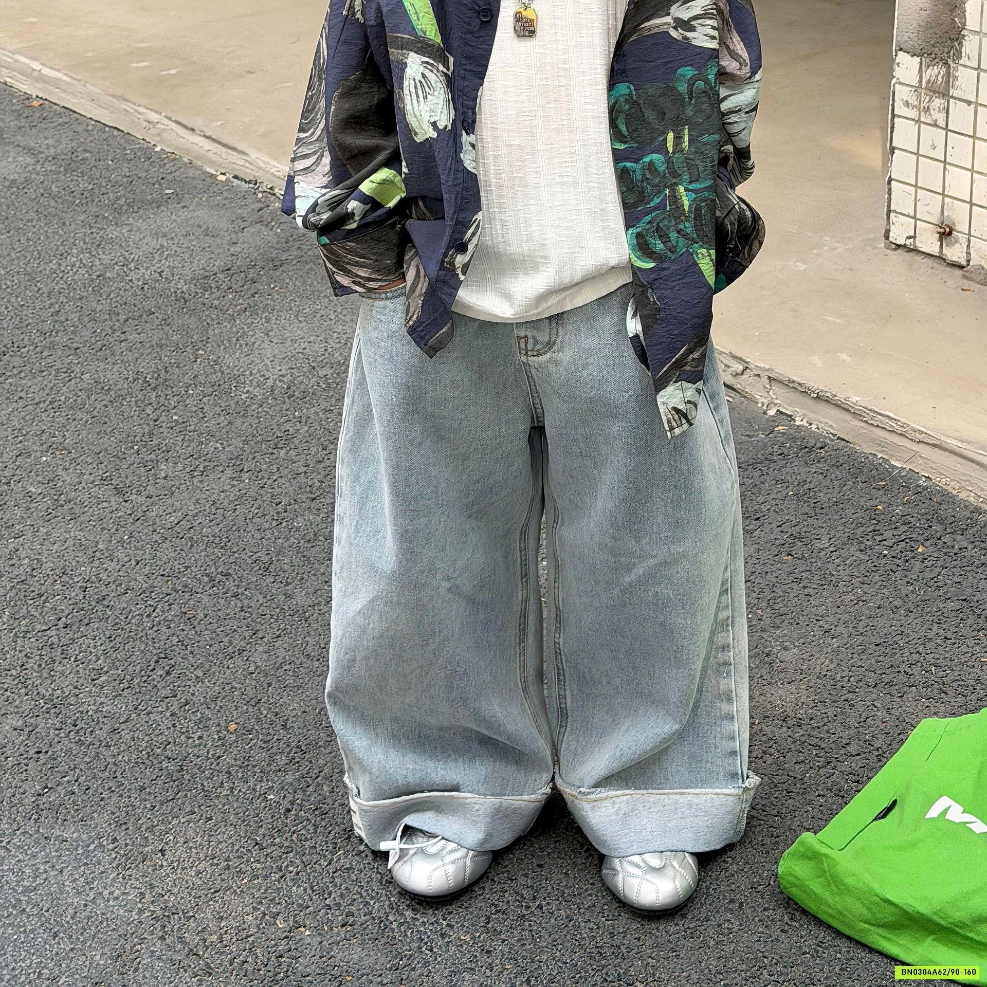 JEANS SUÔNG GẤP GẤU FANSHU