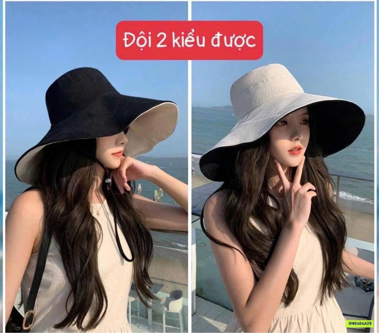 MŨ CHỐNG NẮNG NỮ VÀNH RỘNG 2 MẶT