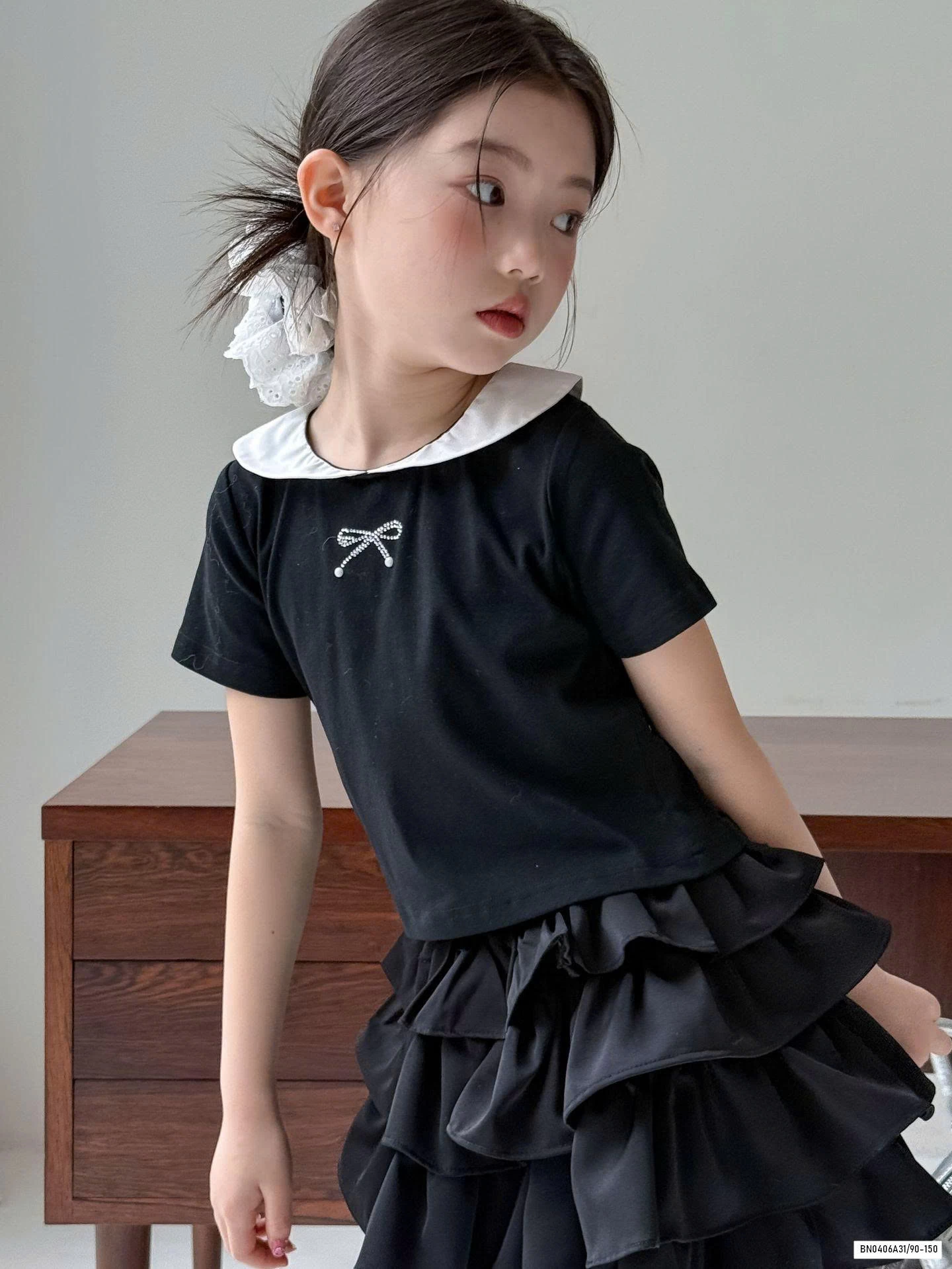 ÁO THUN CỔ SEN MIX CV XẾP TẦNG