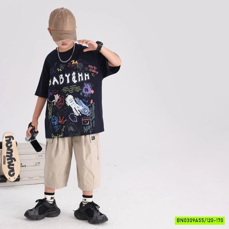 ÁO THUN ĐEN IN HÌNH CÁ TÍNH HHBABY