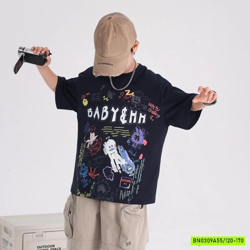 ÁO THUN ĐEN IN HÌNH CÁ TÍNH HHBABY