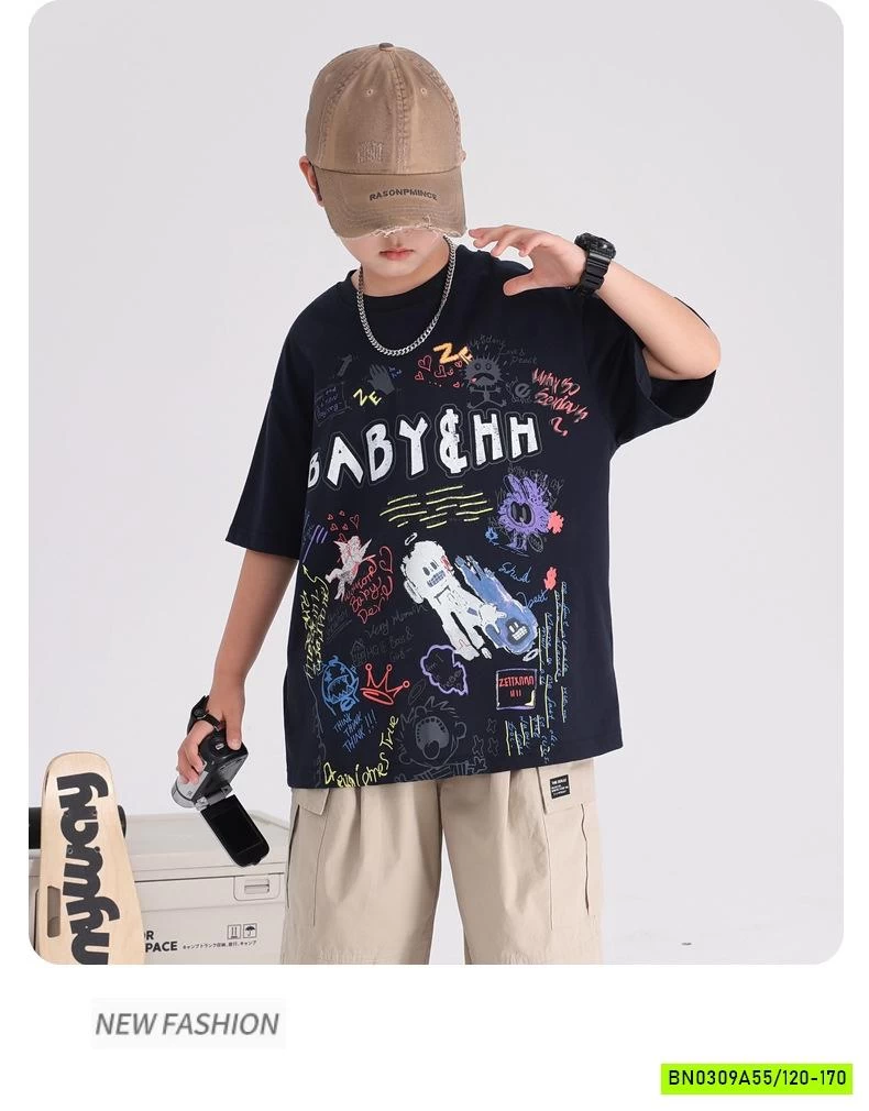 ÁO THUN ĐEN IN HÌNH CÁ TÍNH HHBABY