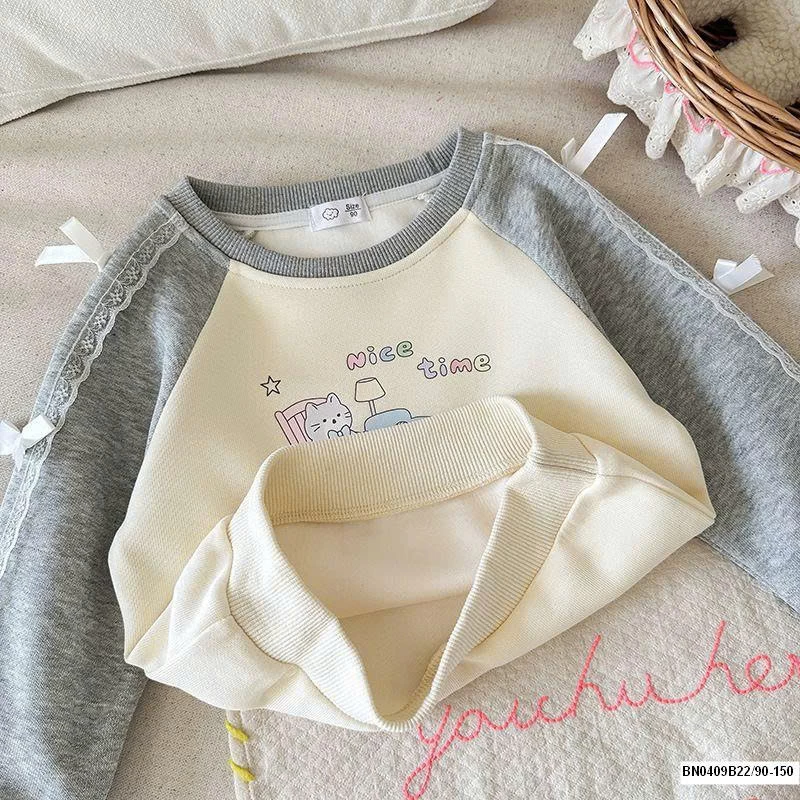 ÁO NỈ PHỐI MÀU TAY GẮN NƠ