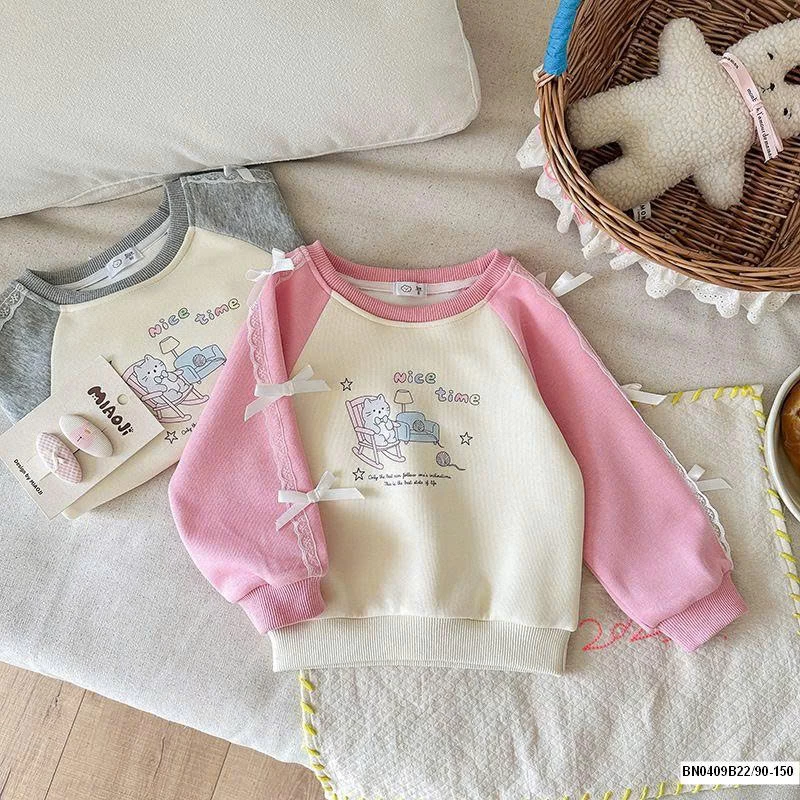 ÁO NỈ PHỐI MÀU TAY GẮN NƠ