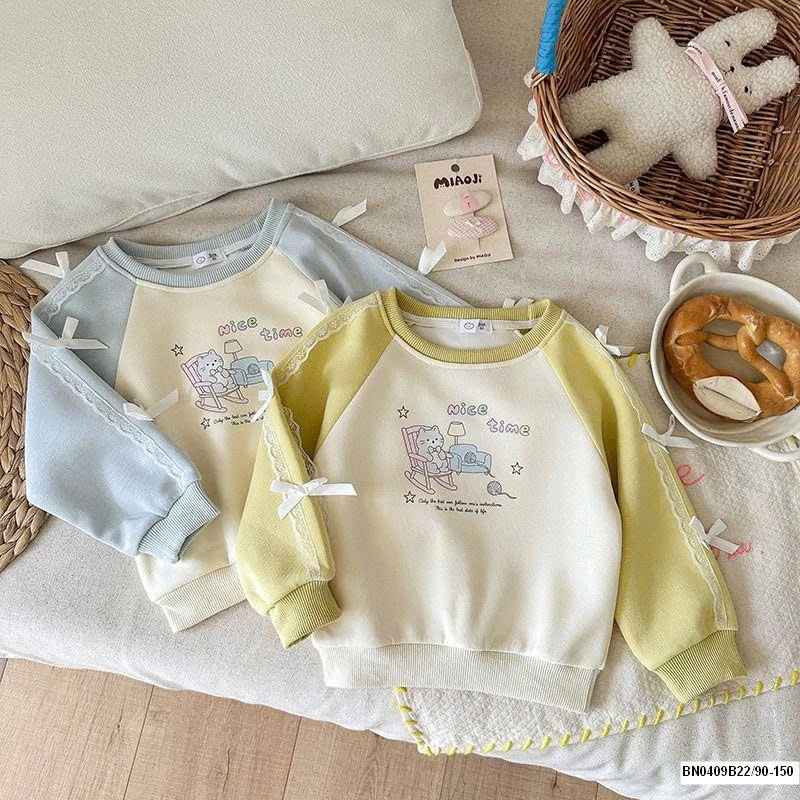 ÁO NỈ PHỐI MÀU TAY GẮN NƠ