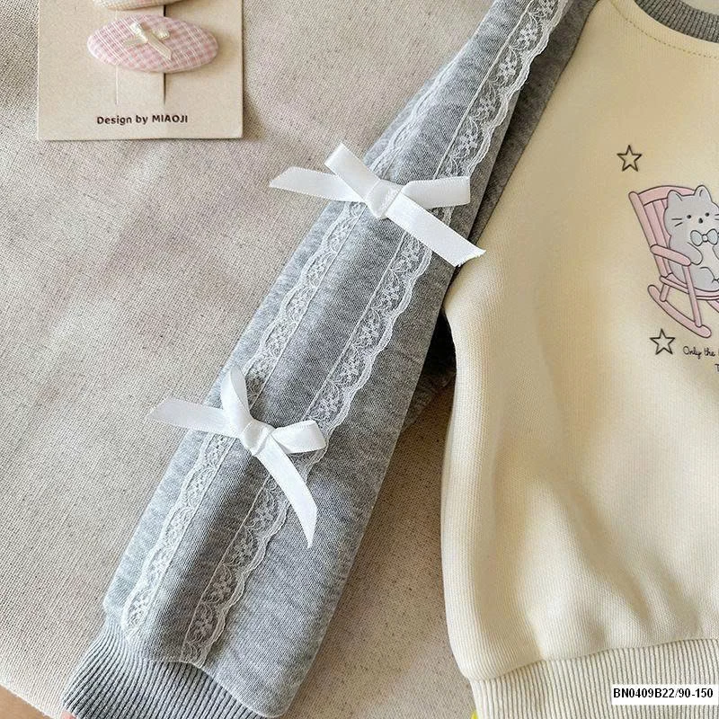 ÁO NỈ PHỐI MÀU TAY GẮN NƠ