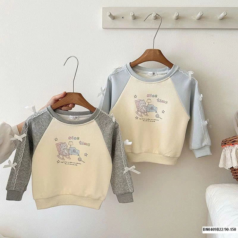 ÁO NỈ PHỐI MÀU TAY GẮN NƠ