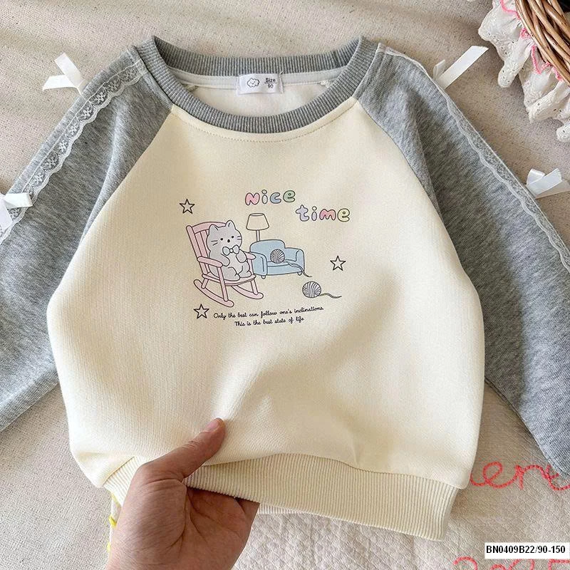 ÁO NỈ PHỐI MÀU TAY GẮN NƠ