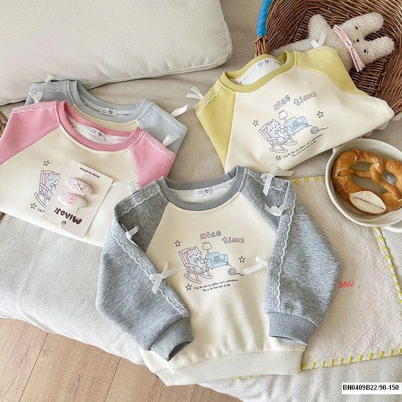 ÁO NỈ PHỐI MÀU TAY GẮN NƠ