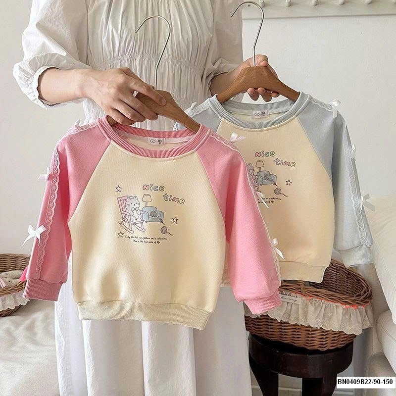 ÁO NỈ PHỐI MÀU TAY GẮN NƠ