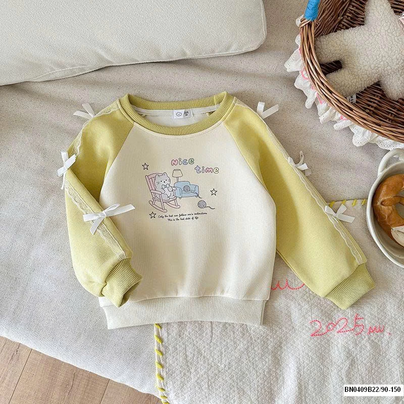 ÁO NỈ PHỐI MÀU TAY GẮN NƠ