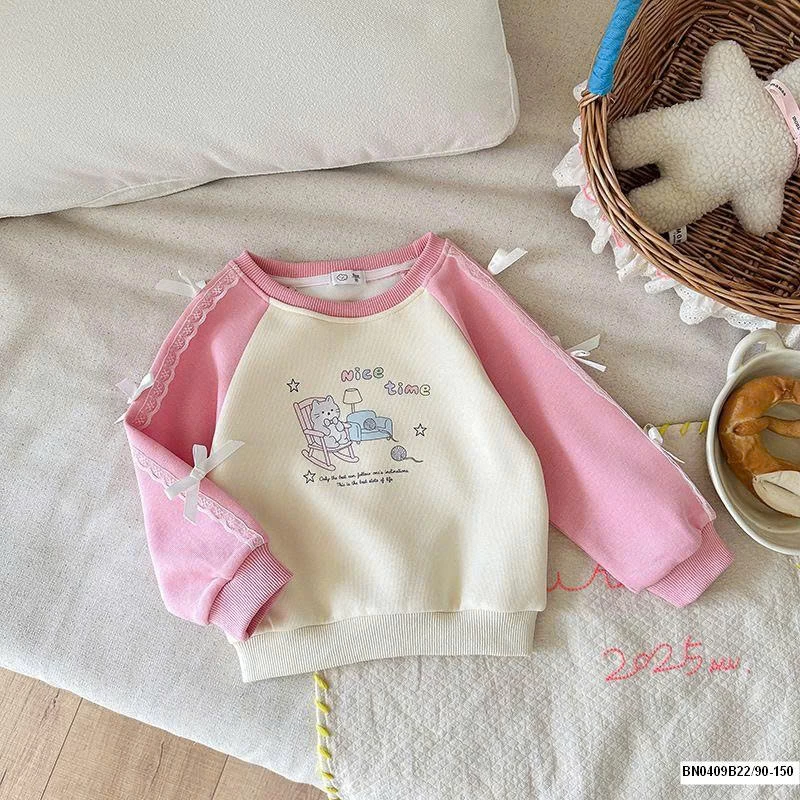 ÁO NỈ PHỐI MÀU TAY GẮN NƠ