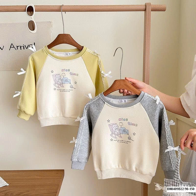 ÁO NỈ PHỐI MÀU TAY GẮN NƠ