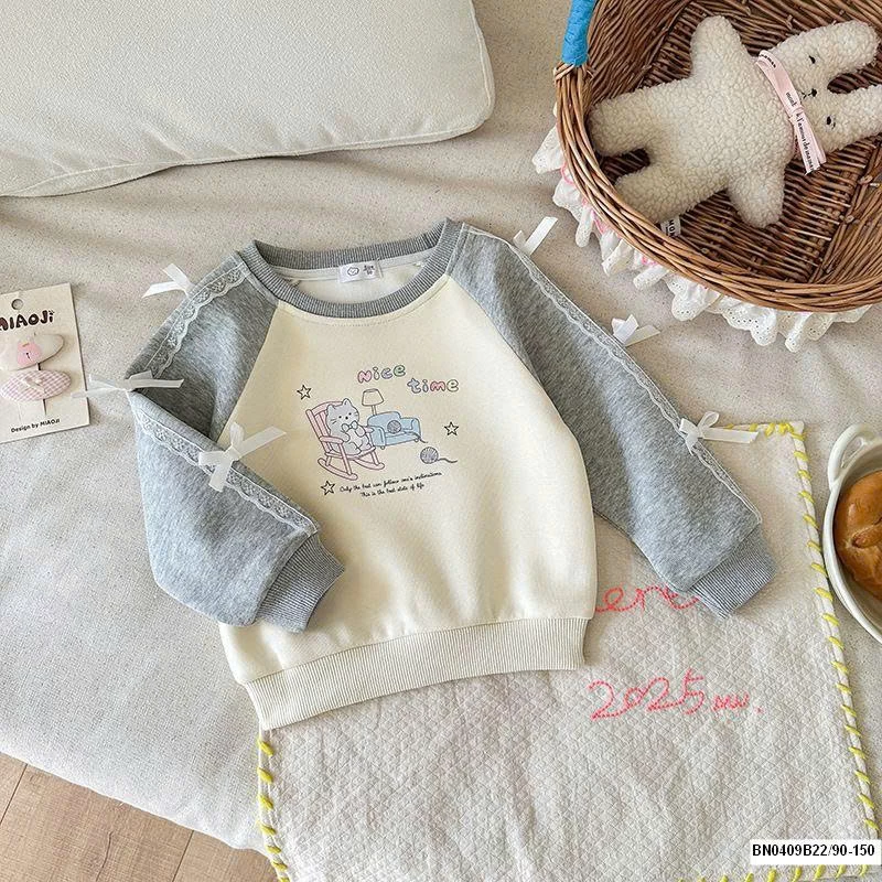 ÁO NỈ PHỐI MÀU TAY GẮN NƠ