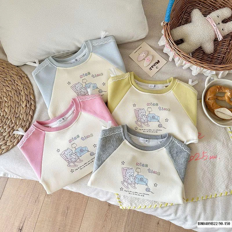 ÁO NỈ PHỐI MÀU TAY GẮN NƠ