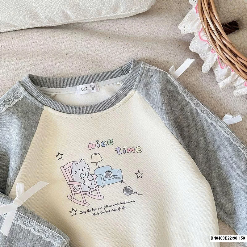 ÁO NỈ PHỐI MÀU TAY GẮN NƠ