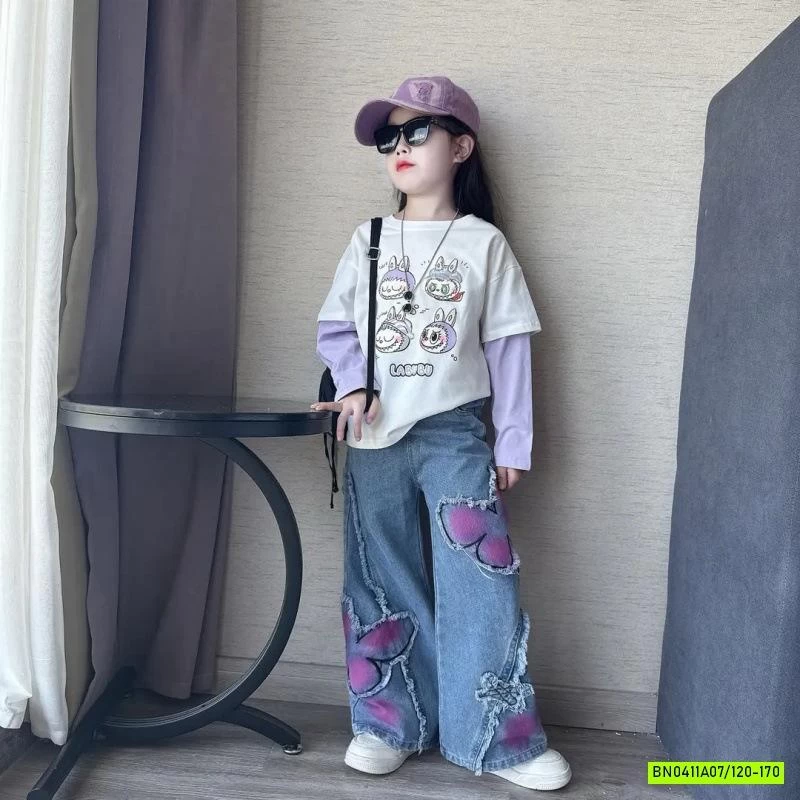 ÁO THUN LABUBU MIX JEANS RÁCH CÁ TÍNH