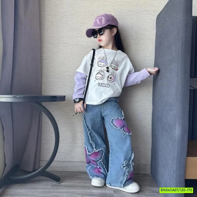 ÁO THUN LABUBU MIX JEANS RÁCH CÁ TÍNH