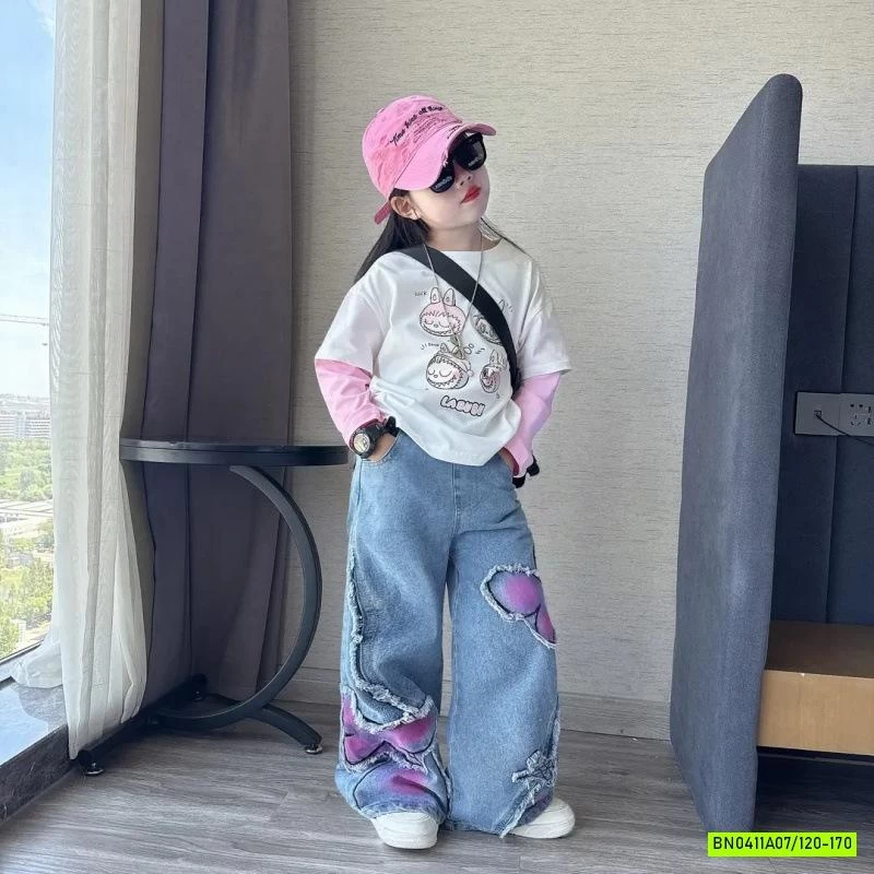 ÁO THUN LABUBU MIX JEANS RÁCH CÁ TÍNH