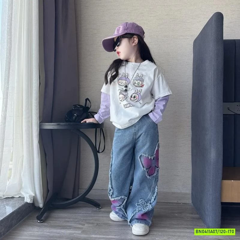 ÁO THUN LABUBU MIX JEANS RÁCH CÁ TÍNH