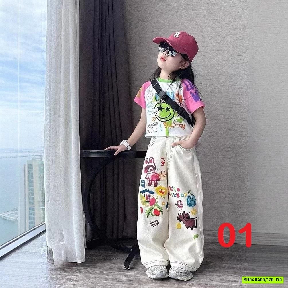 CROPTOP MIX JEANS SUÔNG IN HÌNH