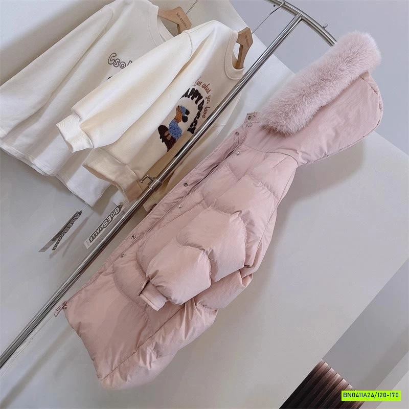 KHOÁC PHAO DÁNG DÀI MŨ PHỐI LÔNG