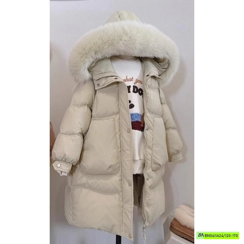 KHOÁC PHAO DÁNG DÀI MŨ PHỐI LÔNG